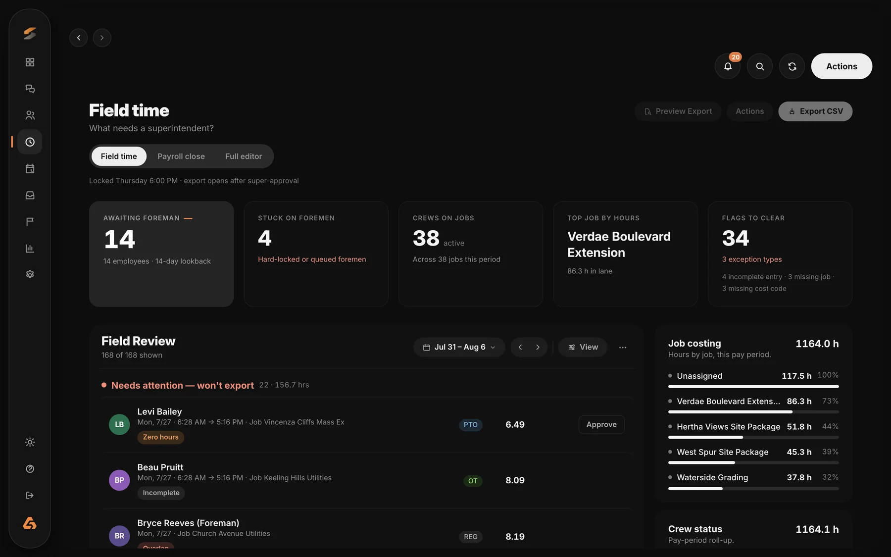 siteOS Admin — Field time review
